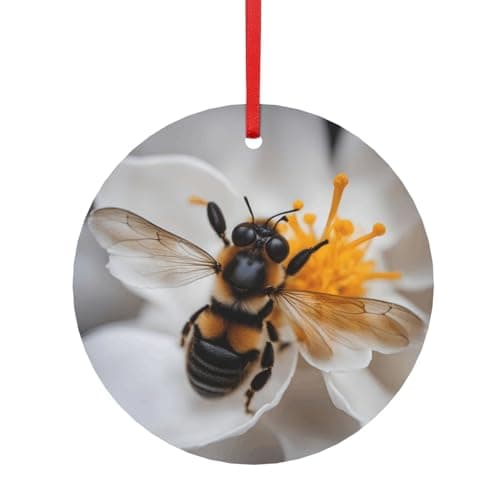 Image of Bee On Honeycomb Print Holiday Pendant Metal Ornament - Aluminum Round Pendant For Christmas, Home And Store Decor