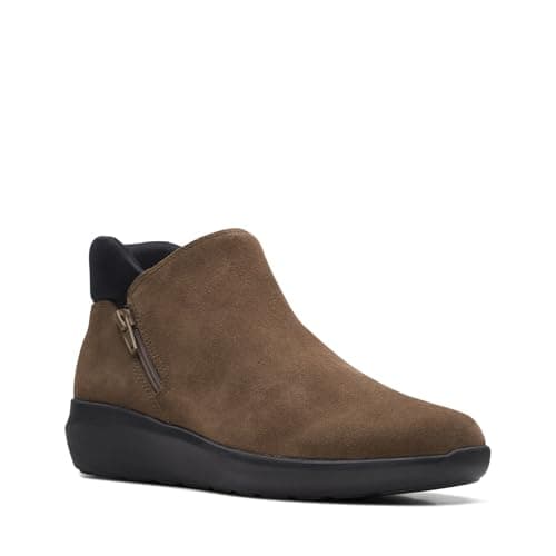 Image of Clarks Women's Kayleigh Mid Ankle Boot, Dark Olive Suede, 7 UK
