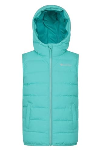 Image of Mountain Warehouse Rocko Kids Water Resistant Hooded Padded Gilet Blue Kids Size 7-8 Years
