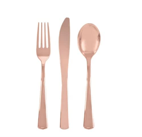 Image of Rose Gold Solid Assorted Plastic Cutlery - Classy & Elegant Flatware Design - Perfect for Parties, Weddings & Events - 18ct