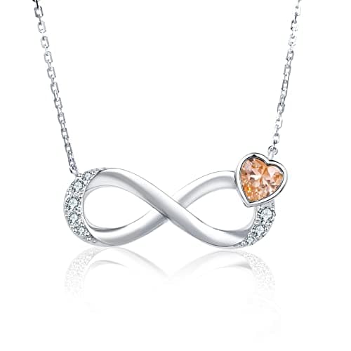 Image of Qings Infinity Birthstone November Necklace for Women Girls Heart Topaz Cubic Zirconia Pendant Necklaces 925 Sterling Silver Birthday Valentine's Day Mother's Day Christmas Jewellery Gifts for Mom