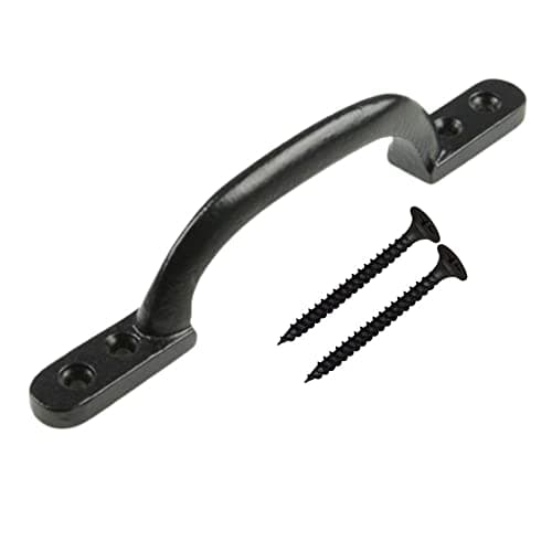 Image of Antique Black Door Bows Pull Handles 6 Inch Sliding Barn Door Handle Retro Bow Shaped Garden Gate Garage Shed Cabinets Door Grab Handles with Screws Pack of 1