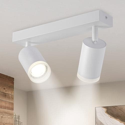 Image of FORCOSO Ceiling Lights Spotlight - 2 Way Spot Lights 350°Adjustable, GU10 White Light Shade Metal Light Fittings Anti-Glare, Industrial Wall Ceiling Lamp for Kitchen Living Room Hallway Bedroom