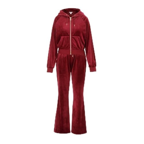 Image of Miso Womens Velour Tracksuit Burgundy 8