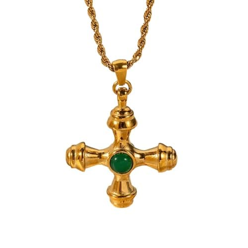 Image of KONFEN Women Cross Pendant Necklace, Alloy Chain beads Cross Necklaces, Vintage Double Pendant with Rhinestone, Necklace Jewellery Gifts for Girls Women(4 Style, Gold/Silver)