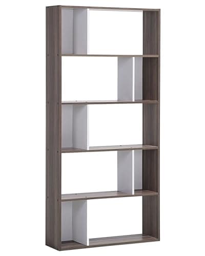 Image of Beliani 5 Tier Bookcase Shelving Display Unit Storage White with Wood Veneer Orilla