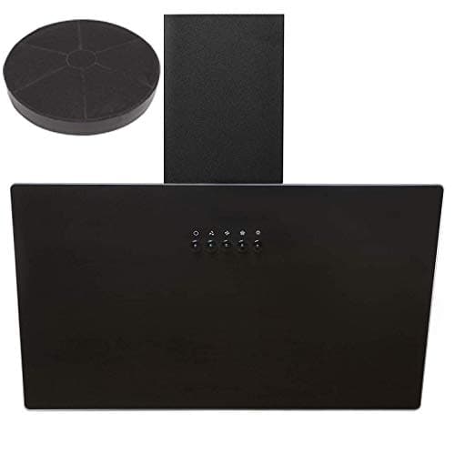 Image of SIA AH60BL 60cm Black Angled Glass Chimney Cooker Hood Kitchen Extractor Fan With 3 Speeds & LED Lights & Internal Carbon Re-circulation Filter