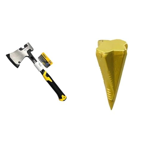 Image of Rolson 12108 20oz One Piece Splitting Hand Axe Hatchet Splitter Outdoor Camping Professional,Yellow/Black & 10780 Diamond Shape Log Splitter, Gold
