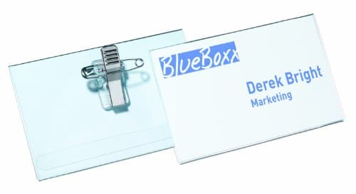 Image of Durable Name Badge 54 x 90 mm with Combi Clip Transparent - Pack of 50 Badges - Includes Blank Insert Cards - Ideal for Events and Visitor Management