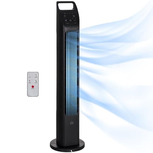 Image of HOMCOM Tower Fan, Electric Cooling Fan with Remote, 75° Oscillating, 3 Speed 3 Modes, 7.5H Timer, Quiet Standing Bladeless for Bedroom Office, Black