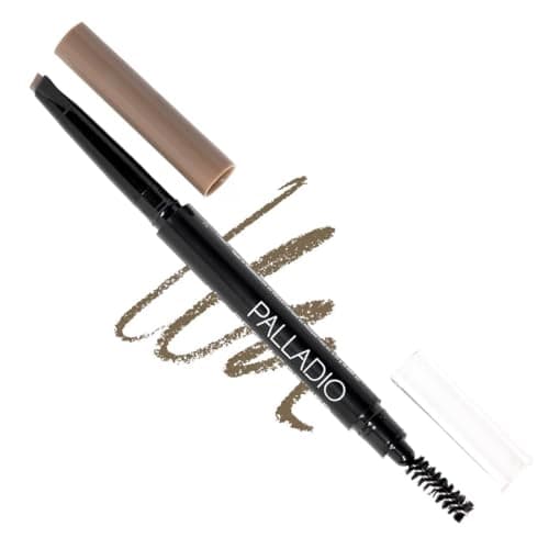 Image of Palladio Brow Definer Retractable Pencil, Triangular Tip Fills Brows for a Natural Look, Tame and Shape Eyebrows with Spoolie Brush, Eyebrow Shaper, Buildable Light to Dark Colors, (Taupe)