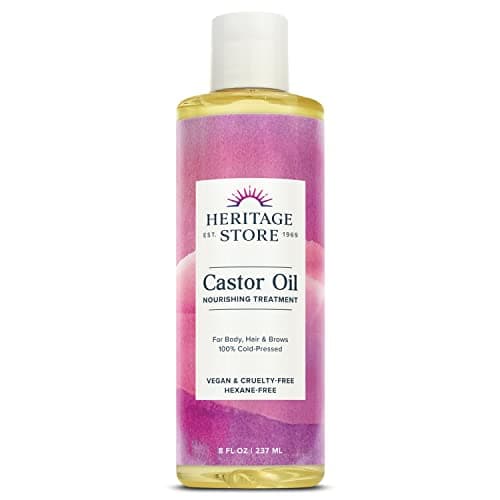 Image of HERITAGE STORE Palma Christi Castor Oil | Hair & Skin Moisturizer, Eyebrow Thickener | Cold Pressed, Hexane & Fragrance Free | 8 oz