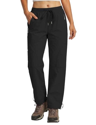 Image of Rapbin Women's Walking Hiking Cargo Trousers Black Lightweight Quick Dry Water Resistant Casual Work Outdoor Pants with Zip Pockets(Black,L)