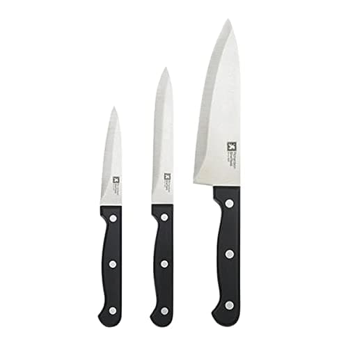 Image of Richardson Sheffield Artisan Essentials 3 Piece Knife Set Super Sharp MOV (Molybdenum Vanadium) Steel with 15 cm Coocks Knife 13 cm Serrated Utillity Knife and 9 cm Paring Knife