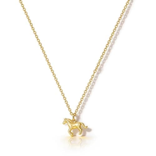 Image of HANLI Gold Necklaces for Women – 14K Gold Plated Horse Pendant Necklace Trendy Simple Minimalist Everyday Jewelry