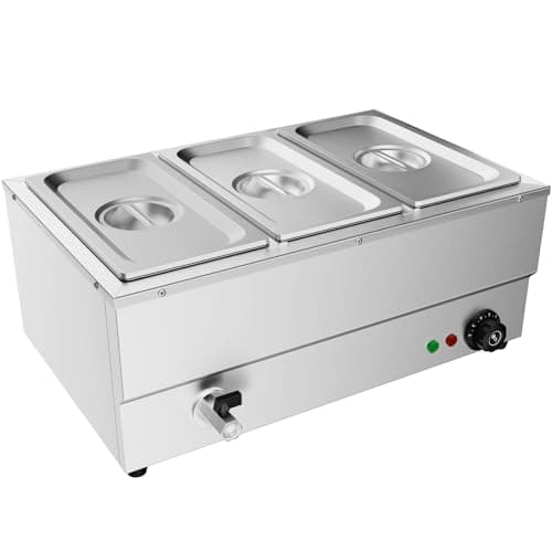 Image of TAIMIKO Commercial Electric Food Warmer Stainless Steel Bain Marie Buffet Food Warmer Steam Table for Catering and Restaurants Wet Well Wet Heat 1500W (3 x 1/3 GN Pans)