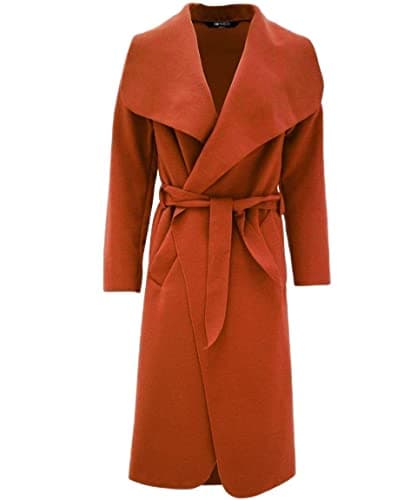 Image of Hina Fashion Women Ladies Italian Waterfall Belted Long Sleeve Coat Jacket Top (One Size Fits 8-16 Rust)