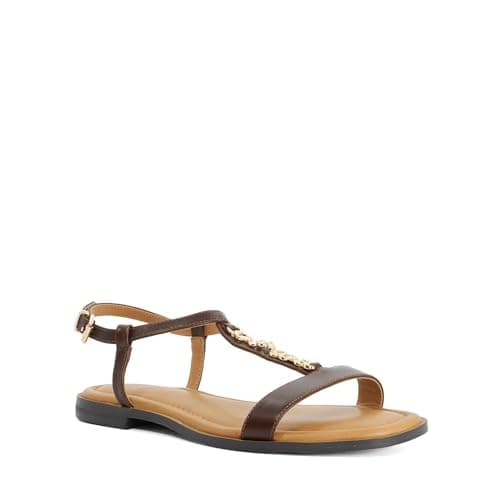 Image of Dune London Ladies Wide Fit LOLLIPOPS Flat Embellished Studded T Bar Sandals Size UK 4 Ankle Strap Sandals