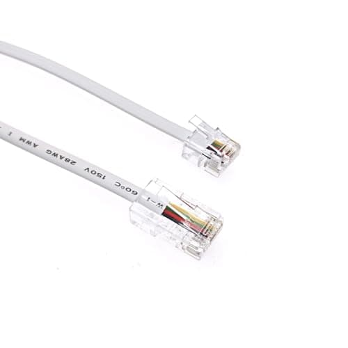 Image of JZK 1.5M White RJ11 to RJ45 Cable, Ethernet Patch Network Lead, Telephone ASDL Patch Lead 6P4C to 8P8C Flat Network Extension Cord for ADSL, VoIP, Fax, Phone, Landline Wire, Modem, Router