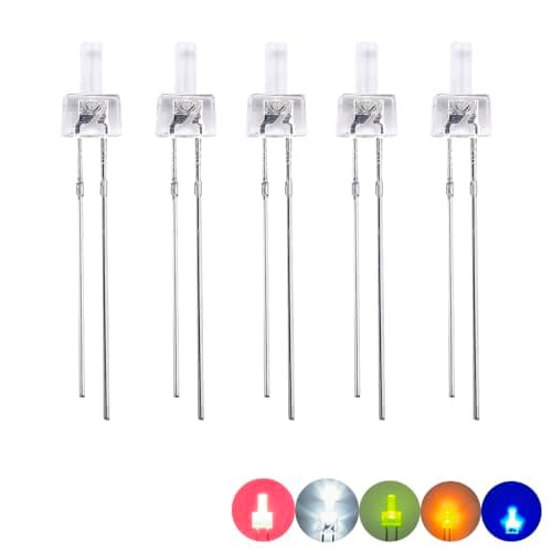 Image of Cleiscry 100 pieces, 2mm, multicolored flat top, water clear lens LED diode light different kit green, blue, white, yellow, red components, for science projects, schools and