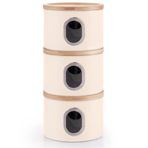 Image of EHC Set of 3 Kitchen Storage Canisters for Tea Coffee Sugar, Transparent Window Airtight Kitchen Multipurpose Containers, Cream
