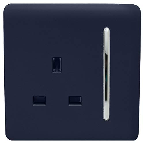 Image of Trendi 1 Gang Raised Artistic Modern Glossy Screwless 13 Amp Single Pole with Chrome Switched UK Standard Electrical Double Wall Plug Socket in Navy Blue - ART-SKT13NV