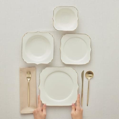 Image of Karaca Stream Bone China Vintage 24-Piece Dinner Set for 6 People – Elegant Gold Accents, Premium Bone China Tableware
