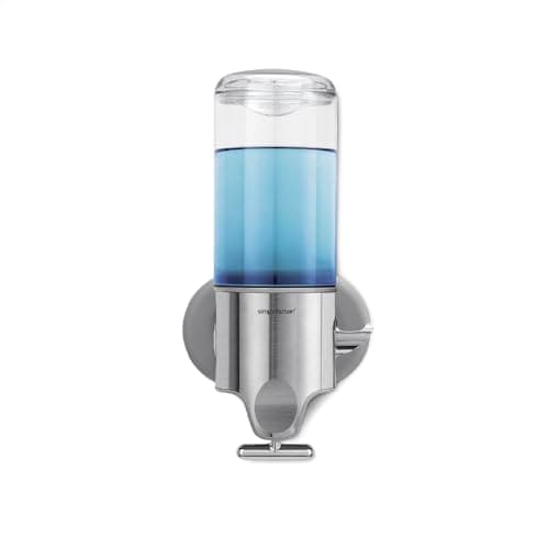 Image of simplehuman BT1034 444ml Single Wall Mounted Soap Dispenser Pump for Soap, Shampoo, Conditioner, Shower Gel, Suitable for Bathroom, Easy to Install, Rustproof, Brushed Stainless Steel