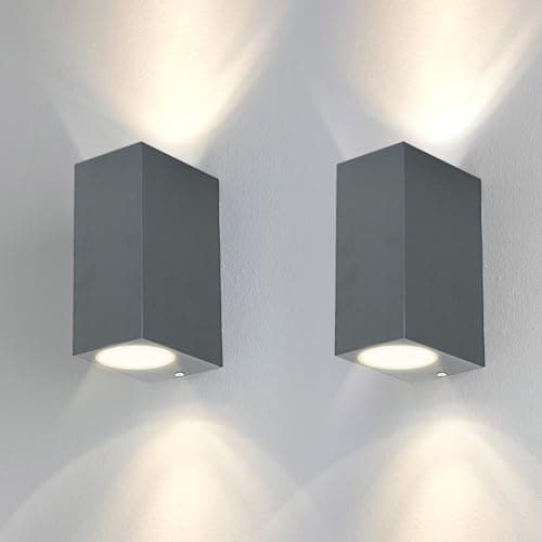 Image of Kerry 2 Pack Outdoor Wall Lights, Outside Wall Light Mains Powered, Up Down External Lighting, IP44 Waterproof Anthracite Modern Rectangle Lamp, Gu10 Wall Mounted Garden Lights for Front Door(No Bulb)