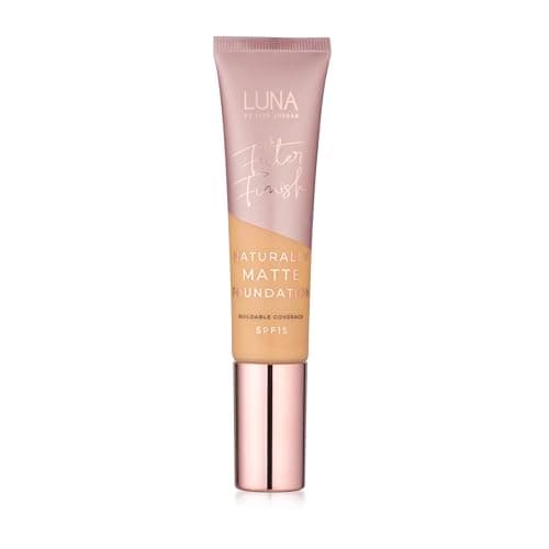 Image of LUNA Matte Foundation in MEDIUM Shade - Contains Vitamin E and SPF15 - Oil-Free Face Foundations with Neutral Golden Undertone - Suitable for Oily and Sensitive Skin