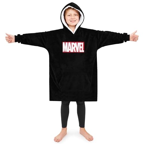 Image of Marvel Spiderman Hoodie Blanket for Kids Teenagers Fleece Wearable Blanket Hulk Captain America Thor Avengers Warm Oversized Hoodie Boys Gifts (Black Marvel)