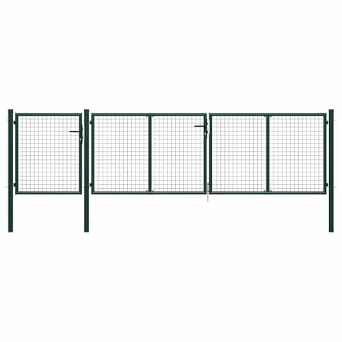 Image of vidaXL Garden Gate, Steel Green Fence Gate with Lock and 3 Keys - Corrosion-Resistant Outdoor Patio Fence Gate with Thick Mesh Wires - 400x75 cm