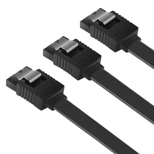 Image of 3 Pcs SATA Cable, SATA Cable III, SATA Cable III 6Gbps Straight HDD SDD Data Cable, High Speed Data Transfer for HDD, SSD, CD Drives - Secure Latch, Backwards Compatible, 18 Inch, (Black)