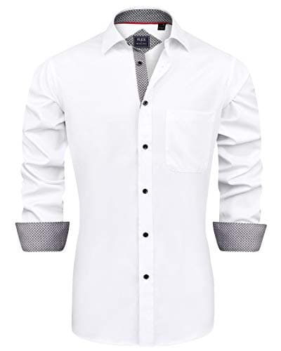Image of J.VER Men's White Formal Dress Shirts Long Sleeve Regular Fit Stretch Fashion Business Shirt Wedding Work Non Iron XL