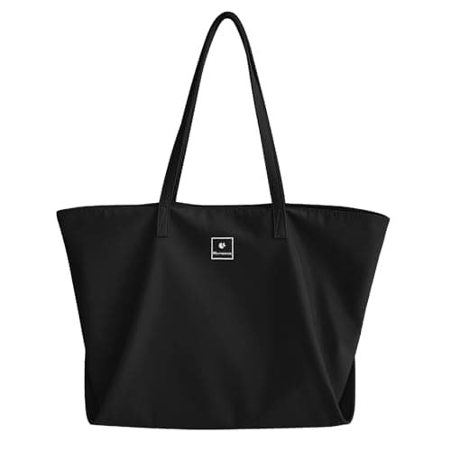 Image of MAYMOONER Black Tote Bag with Zipper Women Nylon Shoulder Bag Big Capacity Casual Handbags for Work School