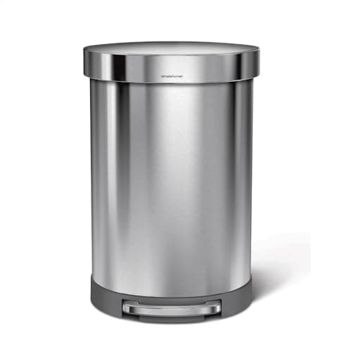 Image of simplehuman CW2029 60L Semi-Round Kitchen Pedal Bin, Silent Soft Close Lid, Strong Wide Pedal, Fingerprint-Proof, Large Capacity, Brushed Stainless Steel