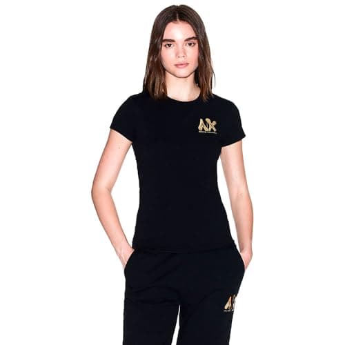 Image of Armani Exchange Women's Short Sleeve Side Gold Logo Print Slim Fit T-Shirt, Black, L