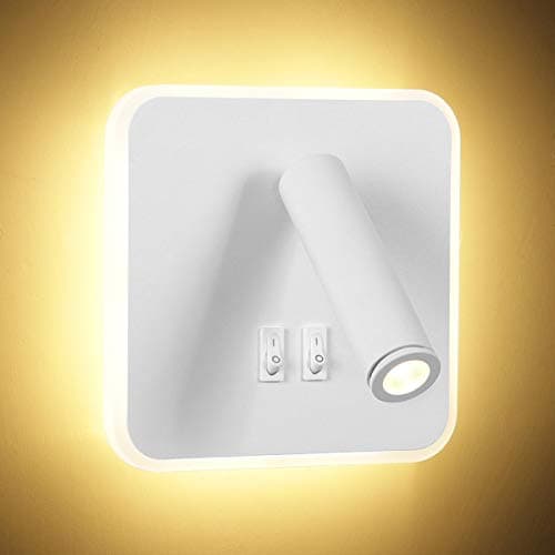 Image of KAWELL 8W Modern Wall Light LED Reading Spotlight with Switch 350° Swivel 2 in 1 3W Wall Spotlight LED Wall Lamp for Living Room Bedroom Bedside Study Room, White 3000K