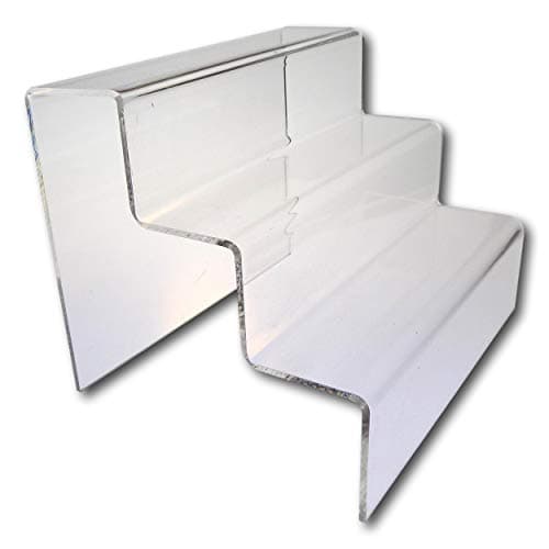 Image of EPOSGEAR Three (3) Step Tier Clear or Coloured Acrylic Plastic Retail Riser Counter Display Plinth Stands - Perfect for Shops, Stalls, Ornaments, Models etc (Clear, Medium)