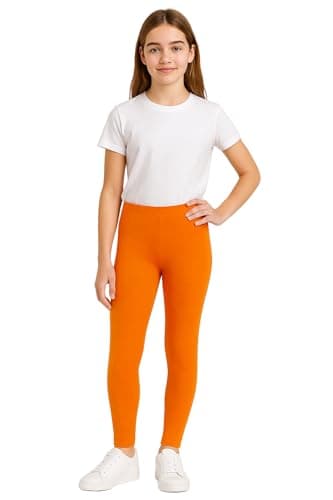 Image of PopCouture Girls Plain Cotton Ribbed School Leggings Orange 1-2 Years