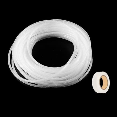 Image of sourcing map Spiral Cable Wrap 65.6ft/20M 4mm Cable Management Sleeve Cord Organizer Flexible PE for Computer Wire, Charging Cable White with Tape