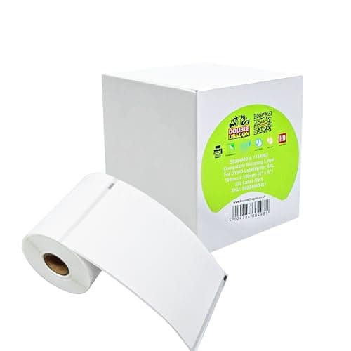 Image of Double Dragon 1 Roll of 220 Extra-Large Thermal Shipping Labels – 104mm x 159mm (4" x 6") – Compatible with DYMO S0904980, 1744907, DYMO LabelWriter 4XL & Other Thermal Printers – Self-Adhesive