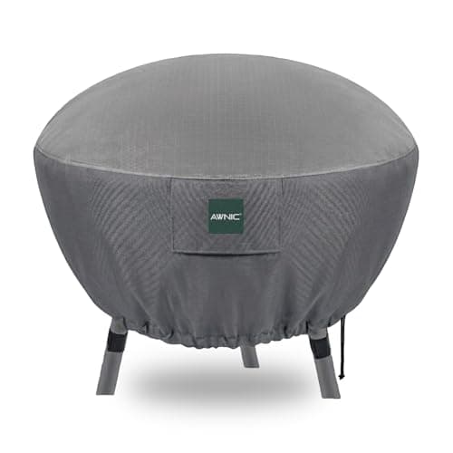Image of AWNIC Deep Fire Pit Cover Round Waterproof Heavy Duty - Ripstop Fabric Top with Windproof Straps, Tall Fire Bowl Cover with Air Vent - Grey (Ø80x50cm)