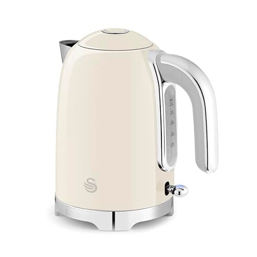 Image of Swan SK19026CRM Solace Cordless Kettle, Premium Stainless Steel with a High Gloss Finish, Fast Boil, 360-Degree Base, Removable Limescale Filter, 1.7 Litres, 3000W, Cream with Chrome Trim