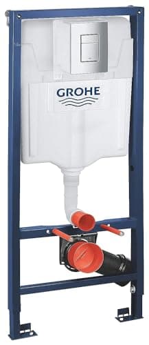 Image of GROHE Rapid SL 3-in-1 Wall-Hung Toilet Concealed Installation System Set Frame 1.13m with Dual Flushing Cistern GD 2, 6 l - 9 l, Wall Brackets, Skate Cosmopolitan Chrome Flush Plate, 38772001