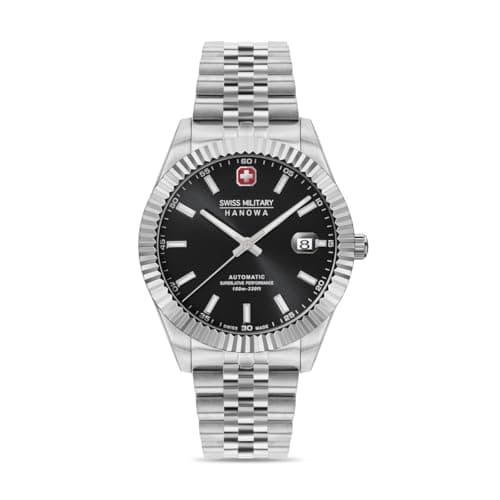 Image of Swiss Military Hanowa SMWGL0002101 Men's Analogue Swiss Automatic Movement Watch with Stainless Steel Strap, Silver/Black, Standard Size, Bracelet