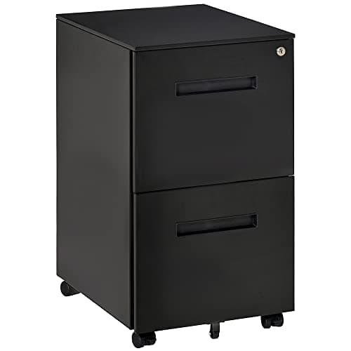 Image of Vinsetto Metal Mobile File Cabinet with Wheels, Lockable 2 Drawer Filing Cabinet for A4, Legal, Letter, Compact Under Desk Storage Unit with Pre-Assembled Body for Home Office, 39 x 48 x 67cm, Black