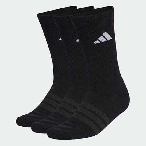 Image of adidas Unisex CUSHIONED SPORTSWEAR CREW SOCKS 3 PAIR PACK, black/black/white, 6.5-8