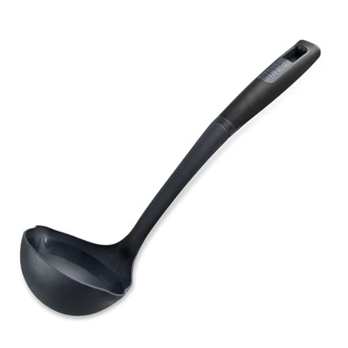 Image of Tasty Everyday Soup Ladle for Left & Right-Handed Users, Soft-Touch Handle Soup Spoon for Cooking & Serving Soup, Spoon Ladle with Measurements, Kitchen Utensil, Size: 34x10x8cm, Colour: Black & Grey