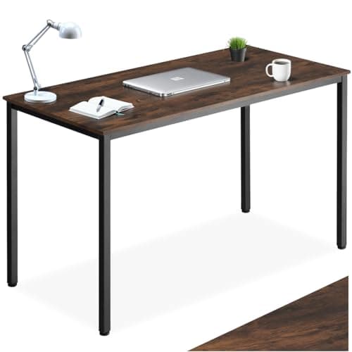 Image of tectake® Computer Desk in Minimalist Design, Home Office Desk with Spacious Rustic Tabletop & Strong Industrial Steel Frame, Ideal as Living Room & Study Table, 120 x 60 x 75.5 cm - Dark Brown